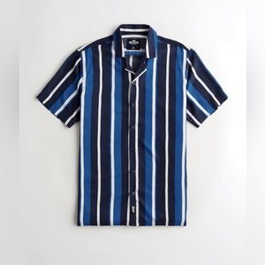 Hollister button up shirt (black,white,blue) (stripes)